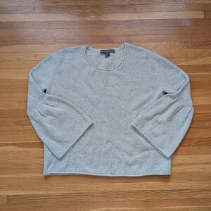 French Connection light gray pullover sweater with bell sleeves, size L